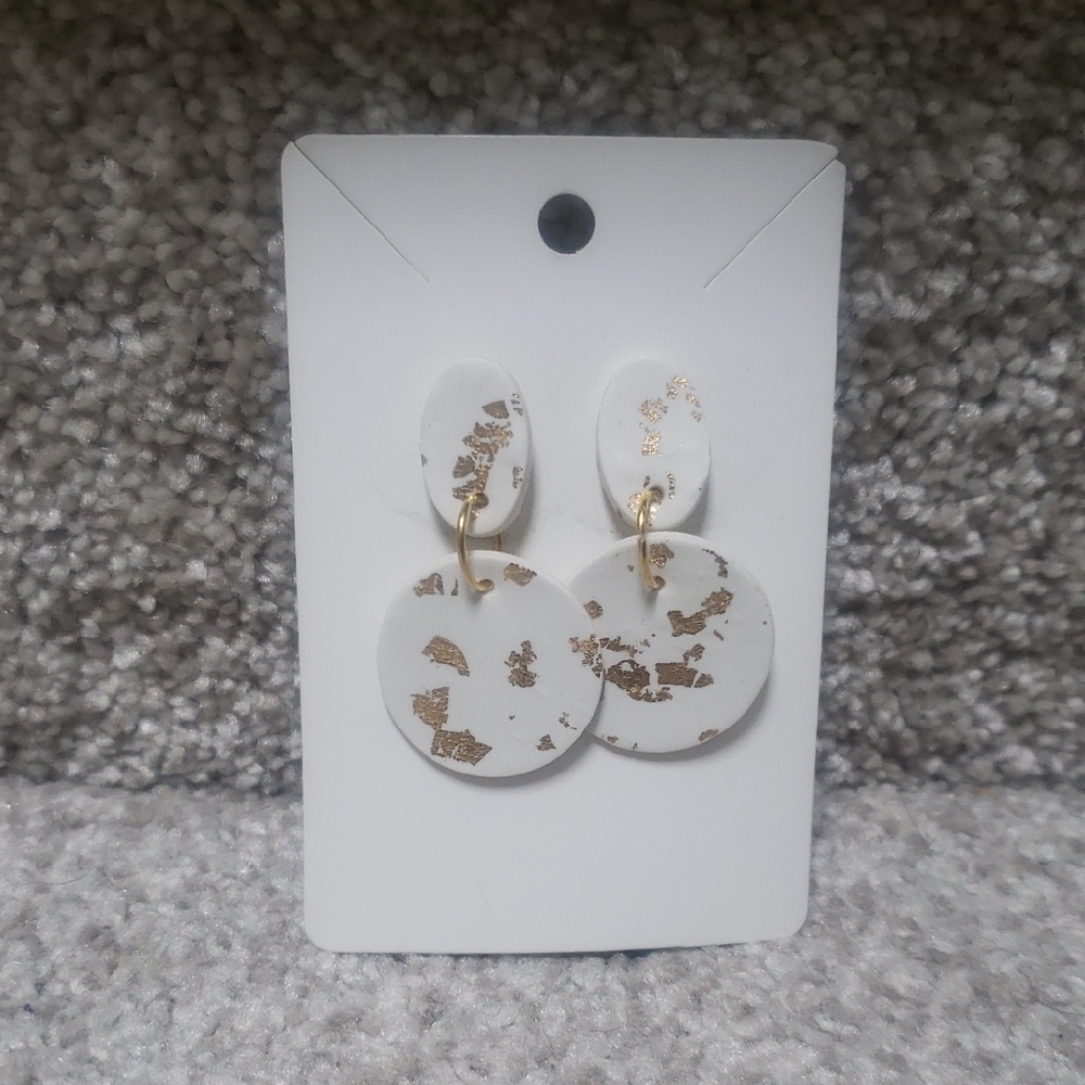 White and Gold Dangle Earrings Clay